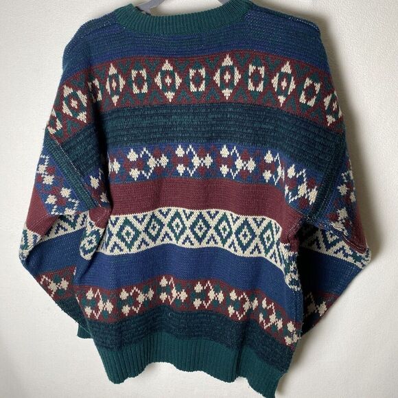 VTG Johnathan Stewart Sweater Men XL Green Blue Fair Isle Grandpa Grunge 90's - Picture 7 of 7